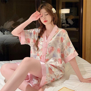 Set pigiama estivo <span class=keywords><strong>da</strong></span> <span class=keywords><strong>donna</strong></span> in raso di seta camicia <span class=keywords><strong>da</strong></span> notte a maniche corte <span class=keywords><strong>abbigliamento</strong></span> per la <span class=keywords><strong>casa</strong></span> <span class=keywords><strong>da</strong></span> <span class=keywords><strong>donna</strong></span> <span class=keywords><strong>abbigliamento</strong></span> <span class=keywords><strong>da</strong></span> notte <span class=keywords><strong>da</strong></span> <span class=keywords><strong>donna</strong></span> - Product Image 1