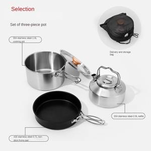 Ensemble de cuisine de camping en plein air portable en acier inoxydable 304 ustensiles de cuisine trois pièces poêle à frire et bouilloire antiadhésives pour les campeurs - Product Image 2
