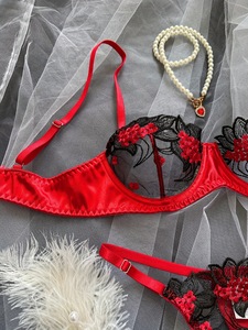 Wholesale Floral Embroidery Lingerie <b>Set</b> Sheer Mesh Underwire Bra and Thong 2 Piece <b>Set</b> <b>Sexy</b> Lace Womens Intimates Underwear <b>Set</b> - Product Image 4