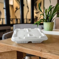 Boîte à lunch moderne en bagasse à 3 compartiments, compostable certifiée BPI, de qualité supérieure, jetable et alimentaire, pour la préparation de repas à emporter