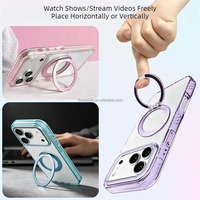 Étui de téléphone magnétique rotatif pliable transparent en stock pour iPhone 15 Pro avec support de téléphone pour iPhone 18 17 16 Pro Max