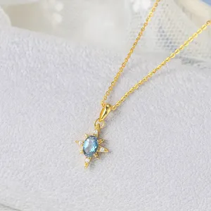 Collar con colgante de estrella para mujer, plata 925, Topacio Azul Natural, chapado en oro de 14K, collar de joyería fina, LAMOON coreano - Product Image 3