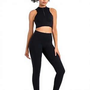 Wholesale OEM Custom Logo 2 Pieces Zipper Front Sportswear Yoga Set for Women Fitness Set Tracksuits Sports Bra & <b>Leggings</b> Yoga - Product Image 2