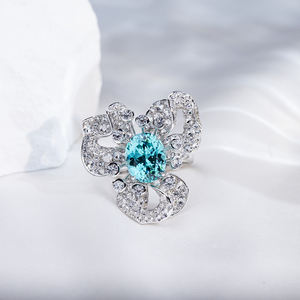 แหวนหมั้นเพชรพลอยสีน้ำเงินทรงรีทอง 9K รุ่น MSR-1740 จาก Messi Jewelry - Product Image 1