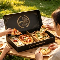 Boîte à pizza en papier personnalisée 3 compartiments avec emplacement pour coupelle de sauce, ensemble de 3 pièces pour emballage alimentaire à emporter