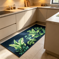 Plant Leaf Print Modern Minimalist Kitchen Runner Rug Anti-Slip Oil-Proof Stain Resistant Washable Polyester Low Pile Mat