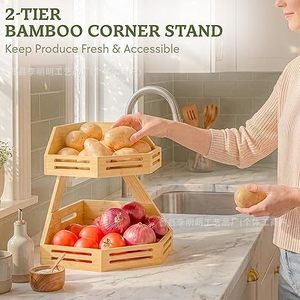 Panier de rangement double couche pour la maison, idéal pour organiser les légumes, le pain et les fruits sur comptoir et bureau de cuisine ; avec logo - Product Image 3