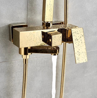 Colonne de douche murale dorée avec robinet, eau chaude et froide, pommeau de douche carré effet pluie, fonctions massage et pause, style européen, double fonction