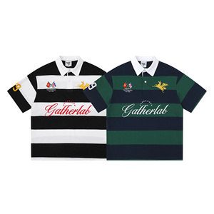 Magliette Polo da Uomo in Cotone Ricamate a Righe Stile Rugby, con Bottoni, Colletto Retrò e Taglio Corto Boxy - Produttore - Product Image 1