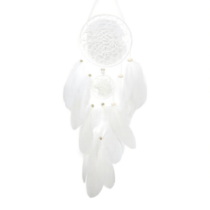 Acchiappasogni 13x45cm a Forma di Sole con Piume Bianche, Decorazione da Appendere a Parete - Product Image 1