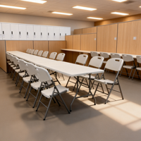 Table pliante commerciale de 180 cm en polyéthylène haute densité moulé par soufflage, pliable en deux, pour réceptions et événements en salle de bal
