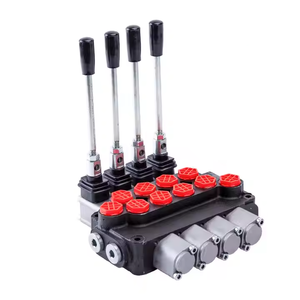 Válvula de Control Hidráulico DCV20-6 20LPM, Válvula Direccional Monobloque con Cuatro Palancas y Tapas Rojas - Product Image 2