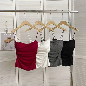 Corsé plisado elegante para la cintura - Top corto sexy sin mangas con tirantes finos, soporte suave y almohadillas fijas en el pecho, color liso - Product Image 5