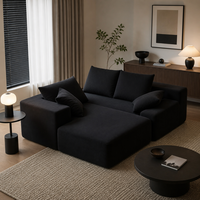 Canapé d'angle en tissu velours côtelé noir en forme de L, canapé moderne pour salon, meubles d'appartement, canapé compressé sous vide