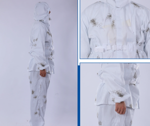 DFG1012 Ensemble de chasse en plein air personnalisé, tenue de camouflage blanche pour la neige, veste, pantalon, capuche, sacs à cordon, kit 3 pièces - Product Image 1
