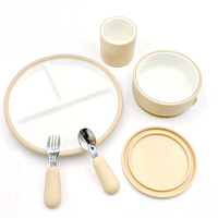 Ensemble de 5 assiettes et bols en porcelaine pour enfants, avec ventouse en silicone et cuillère, compatibles micro-ondes et lave-vaisselle
