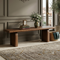 Banc d'entrée en bois massif de qualité supérieure, grain noyer, design moderne à lattes, table console fonctionnelle, couleur personnalisable pour villa et salon