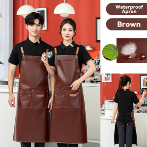 HUAN TE PU Soft Leather Twill Apron Logo Printing Waterproof ,Oil-Proof for Catering Restaurant Supermarket Kitchen Work <b>Clothes</b> - Product Image 5