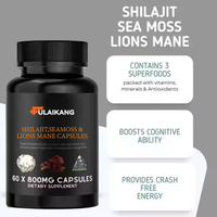 Capsules d'extrait de Shilajit Pur de l'Himalaya, de Gold & Lions Mane et de Sea Moss, Marque Privée OEM, Qualité Alimentaire pour Adultes, 60 Capsules