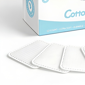 Tampons démaquillants carrés en <span class=keywords><strong>coton</strong></span> triple couche 7,5 x 7,5 cm, double face, sans peluches, dégraissés, en boîte, vente en gros - Product Image 5