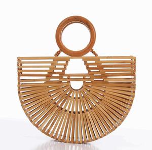 Bohemian Bamboo <b>Bucket</b> <b>Bag</b> <b>Women</b> Summer Handbag Natural Woven Tote with Leather Handles Portable Open Closure - Product Image 5