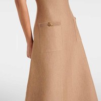 Fabricants de vêtements Robe personnalisée à glissière mi-longue, jambe droite, encolure avec poche et tresses Robe mi-longue en mélange de laine
