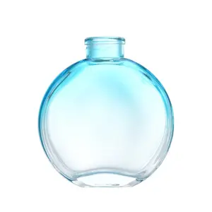 Cosmetics Packaging Containers 150 ML Blue Transparent Empty Flat Round Glass Bottle For Personal Care