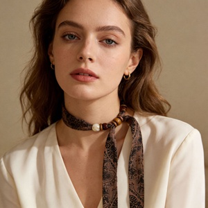 Écharpe longue <span class=keywords><strong>ethnique</strong></span> en satin de polyester à pois perlés, collier unique en tissu, chaîne ajustable pour clavicule, vêtements pour femmes - Product Image 1