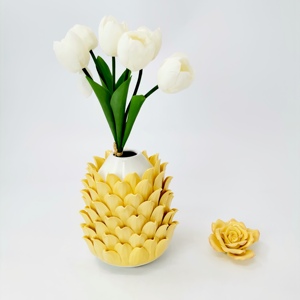 Vase en céramique nordique haut degré fait à la main, feuilles 3D brillantes, Vase contemporain pour la décoration de la maison, fleur de luxe, mariage personnalisé, 8 pouces - Product Image 4