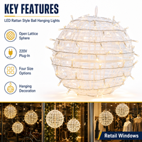 Lampes suspendues en forme de boule en rotin LED 220V, disponibles en tailles 20cm, 30cm, 40cm, 50cm, pour la décoration d'événements et de commerces