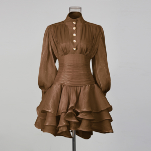 Vestido <span class=keywords><strong>de</strong></span> Alta Gama con Cuello Alto y Botones Decorativos, Estilo Retro, Cintura Ajustada, Siete Colores, Ramadán 2026 - Product Image 1