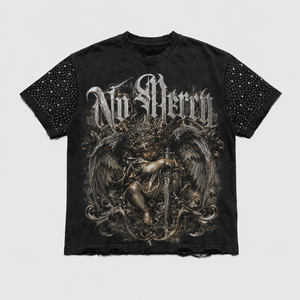 Camiseta OEM con lavado ácido, 300GSM, algodón de alto gramaje, oversize, corte cropped, logo de diamantes de imitación, estilo streetwear para hombre - Product Image 1