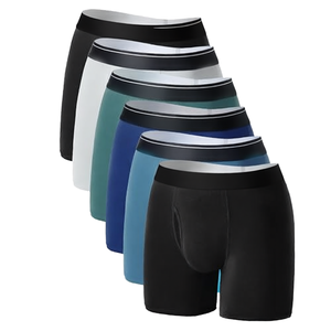Boxers mi-hauts pour hommes, lot de 6, couleur unie, en coton tricoté respirant, sous-vêtements pour adultes - Product Image 1