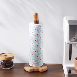 Acacia Wood <b>Kitchen</b> <b>Paper</b> Towel Holder Vertical Multi Function Storage Rack Round Minimalist Design - Product Image 1