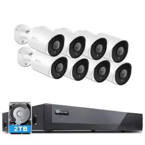 Hot Selling 8 + 8 8CH 4K Poe Nvr Cctv Bewakingscamera Kit Met 8 Stuks 5MP Ip bullet Camera 2Tb Hdd