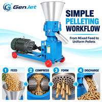 Machine à granulés d'aliments pour poissons GenJet à matrice plate électrique avec moteur de 4 kW et trous de matrice de 4 mm pour la farine de maïs, le son et le tourteau de soja, usage agricole