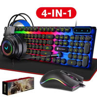 Paket Gaming 4 in 1 All-English, Keyboard, Mouse, Headset, dan Alas Mouse LED Backlit Berkabel, Edisi Luminous, untuk Pasar Internasional