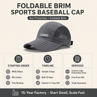 Casquette de baseball pliable à visière, en maille respirante, séchage rapide, protection solaire, réglable, logo personnalisé, OEM, vente en gros, faible MOQ
