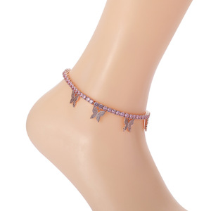 Bracelet de cheville papillon en zircon glacé, bijoux de haute qualité, 4mm, Hip Hop, chaîne de tennis, vente en gros, meilleure vente, - Product Image 4