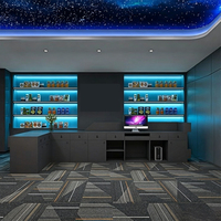 Bureau de réception carré de luxe en panneaux de bois avec éclairage LED, design moderne, logo personnalisé pour clubs et bars commerciaux