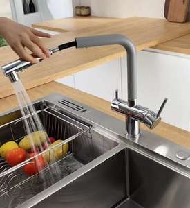 Kommerzielle 3 Wege 3 in 1 Messing Trinkwasser Wasserhahn Filter Küchen spüle Wasserhahn mit Pull Down Sprayer 2 Griffe - Product Image 5