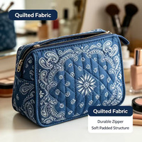 Bolsa de Cosméticos Acolchada con Diseño Paisley, Bolsa Organizadora de Maquillaje de Poliéster con Cierre Dorado, Bolsa de Viaje Portátil