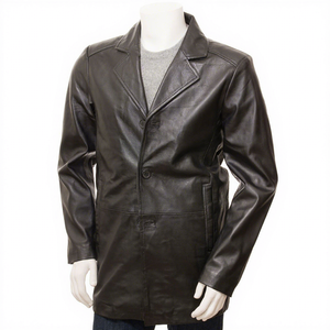 Men's Genuine <b>Leather</b> Car Coat Black Classic <b>Leather</b> Overcoat Button Front Casual Winter <b>Long</b> <b>Leather</b> <b>Jacket</b> - Product Image 1