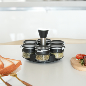 Nhà bếp <span class=keywords><strong>2</strong></span> <span class=keywords><strong>Tier</strong></span> xoay thép không gỉ gia vị giá Organizer Glass gia vị <span class=keywords><strong>Jar</strong></span> cho tủ Countertop - Product Image 3