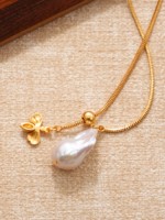 Collier pendentif abeille en perle baroque, laiton plaqué or, chaîne longue de 56 cm, bijoux de style Lyst pour femmes
