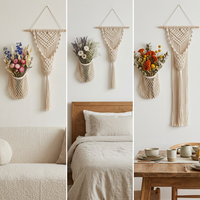 Tapisserie décorative en fleurs séchées faites à la main avec sac en filet - Art mural personnalisable pour la maison
