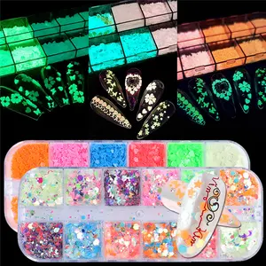 Luminous Butterfly Nail Glitter 2021 New 12 Grit/Set Heart Star Flowers Nail Art Sequins