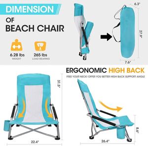 Modern Moon <b>Chair</b> High Back Mesh <b>Folding</b> Lightweight Low Seat Camping Cup Holder Carry Bag <b>Padded</b> Armrest Outdoor Lawn Picnic - Product Image 3