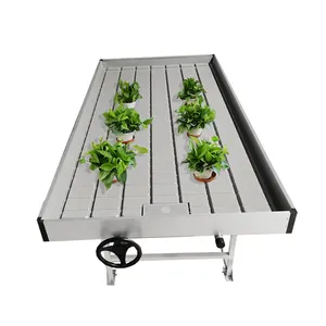 Mesa de cultivo 4x8, Banco rodante para vivero, Banco de flujo de reflujo para invernadero, mesa de cultivo de verduras