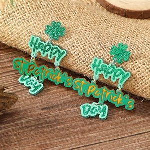 Acrylic Irish <span class=keywords><strong>shamrock</strong></span> dangle bông tai móng ngựa Clover may mắn khủng long hat khởi động sáng tạo thả bông tai cho Irish lễ hội Quà Tặng - Product Image 3
